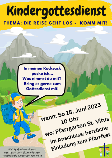 Plakat Kindergodi Aussendung Jünger Die Reise geht los 18.06.23